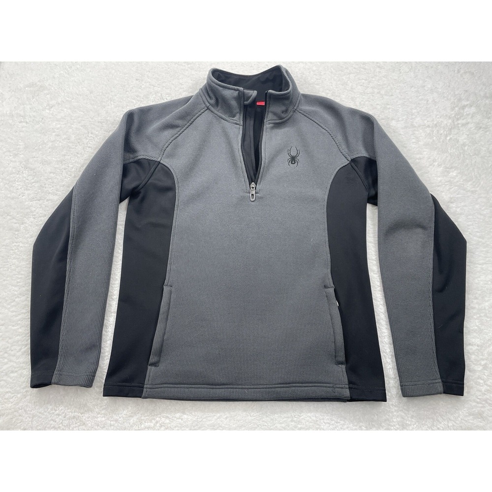 Spyder Mens Small Gray Black 1/4 Zip Fleece Pullover Jacket Textured Knit‎ S/P/P